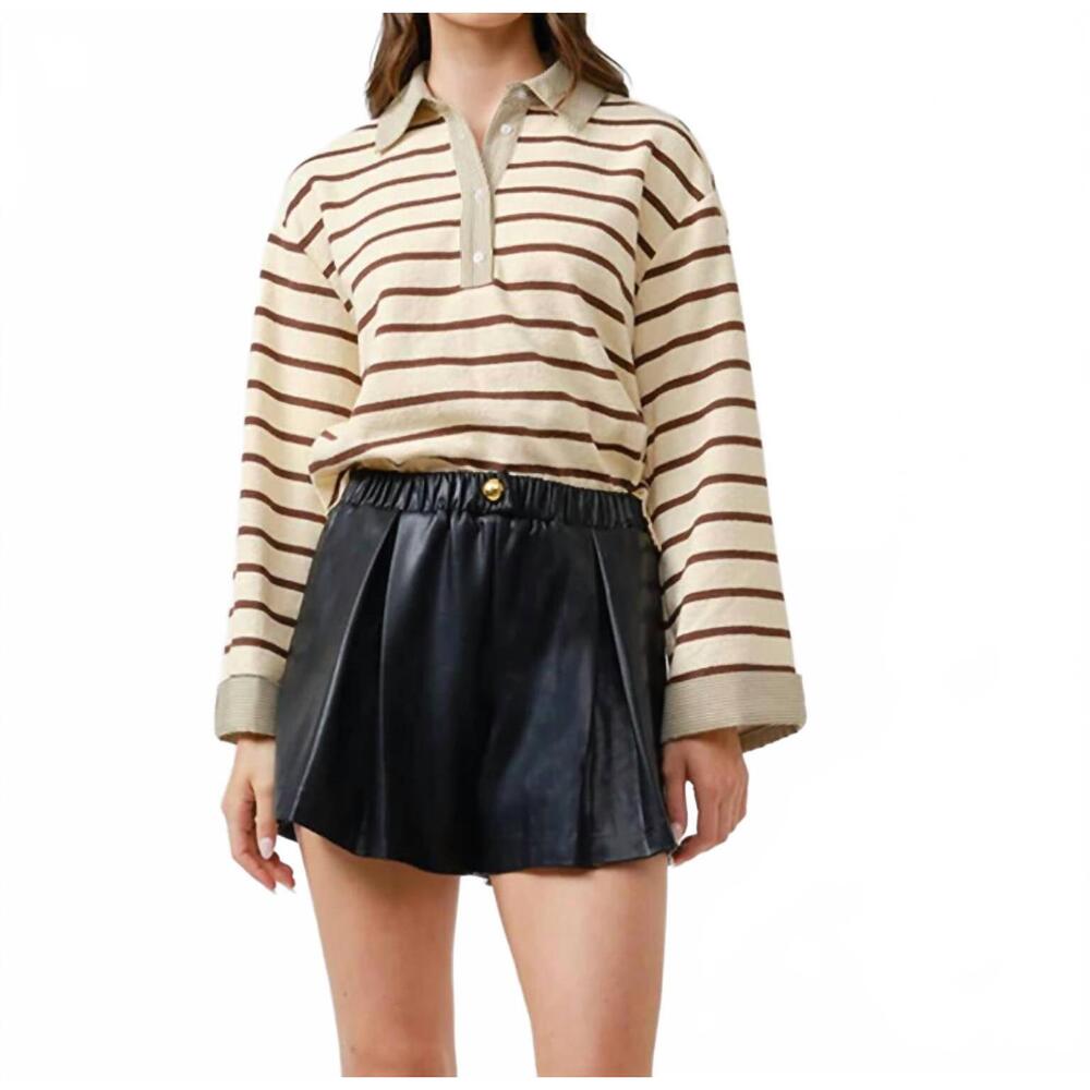 NEW MAUDE CLUB striped polo top in brown